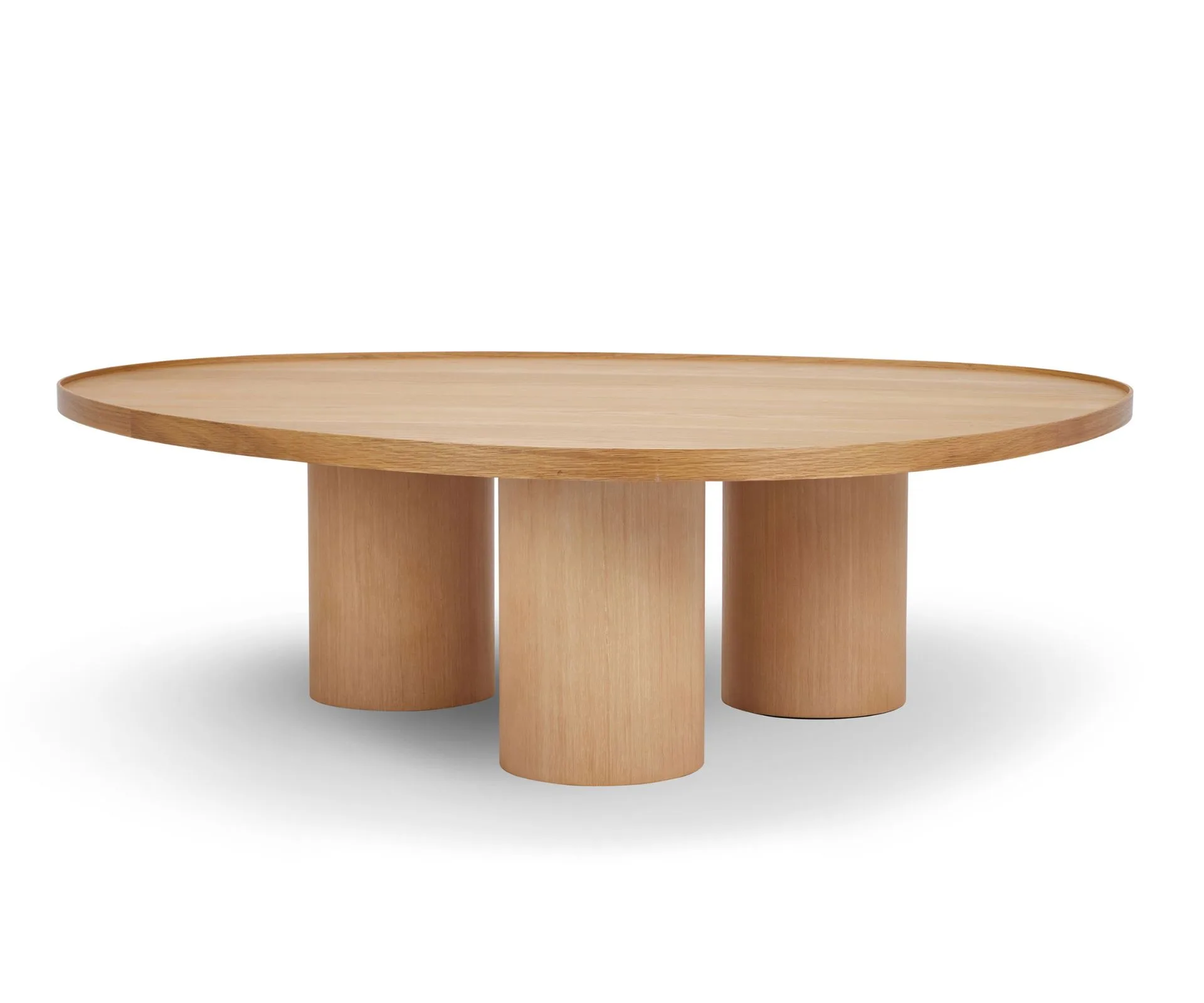 Niah oak modern coffee table with three pillar legs