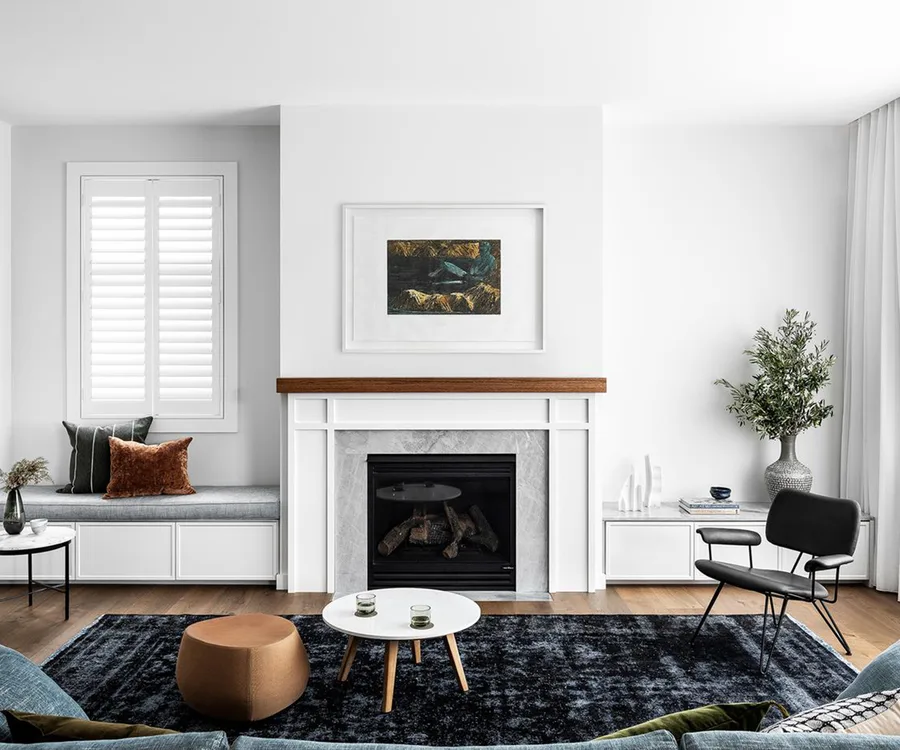 traditional style living area with fireplace