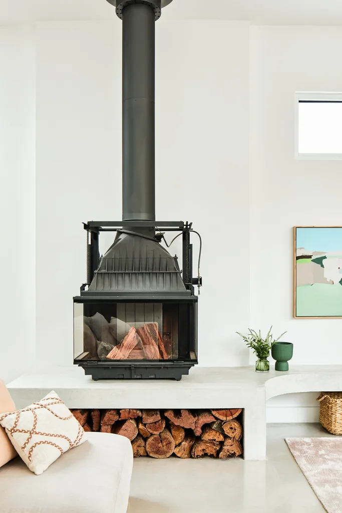 free standing wood burning fireplace