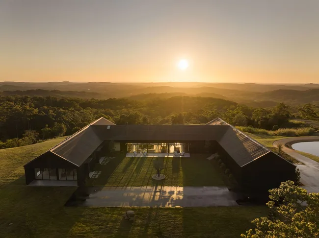 A black, contemporary country home in Montville, overlooking the Sunshine Coast hinterland.