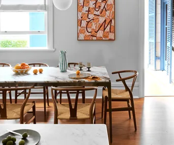 Dining room with marble dining table