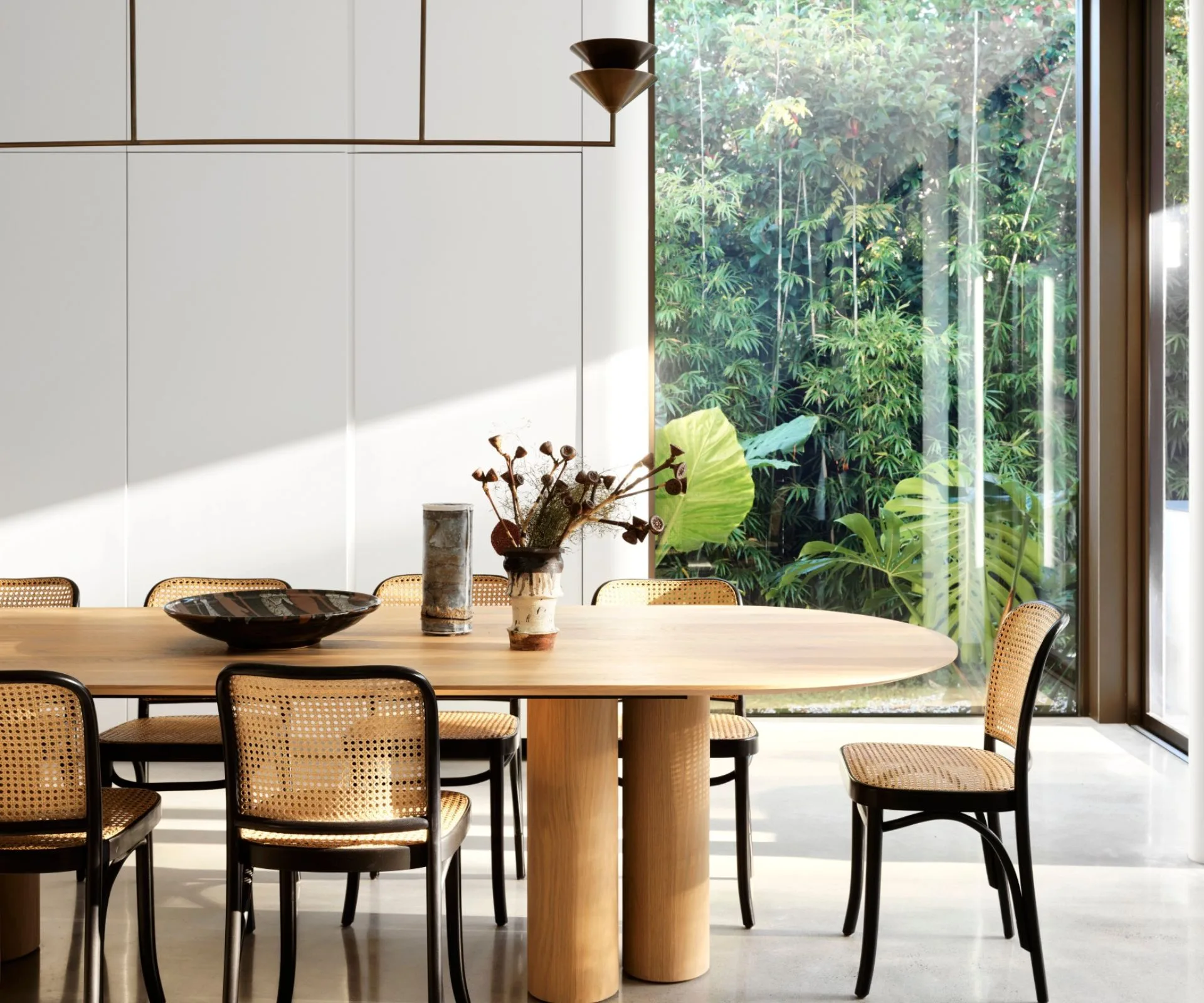 contemporary-palm-springs-mid-century-entertainer-oak-dining-room-table