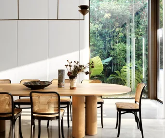 contemporary-palm-springs-mid-century-entertainer-oak-dining-room-table
