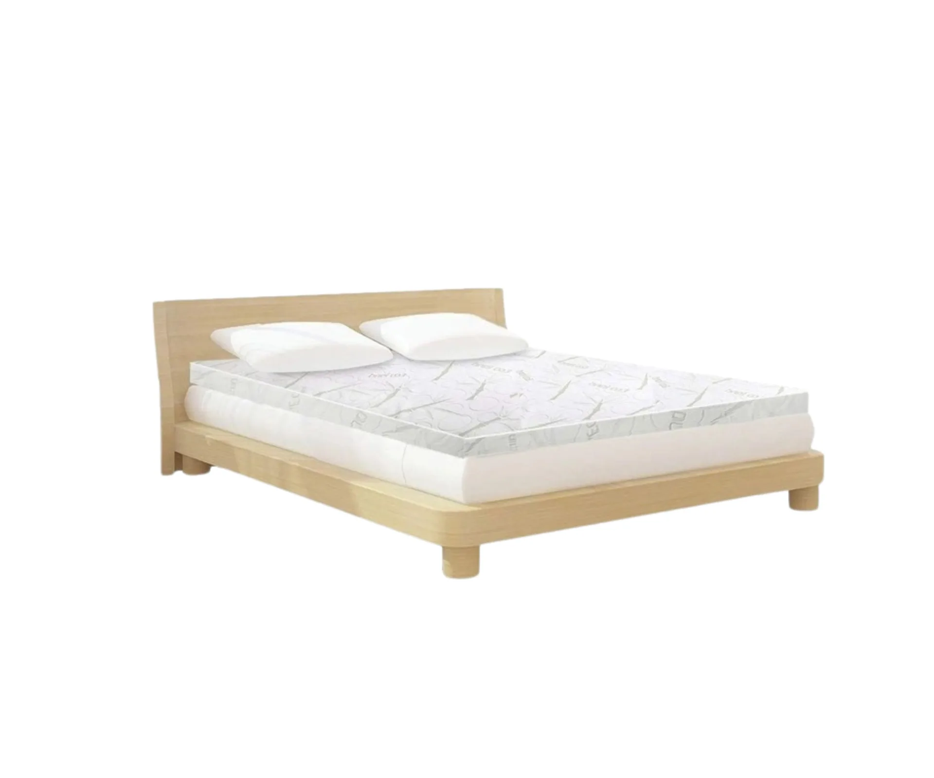 A mattress and the Giselle memory foam topper on a timber bed base