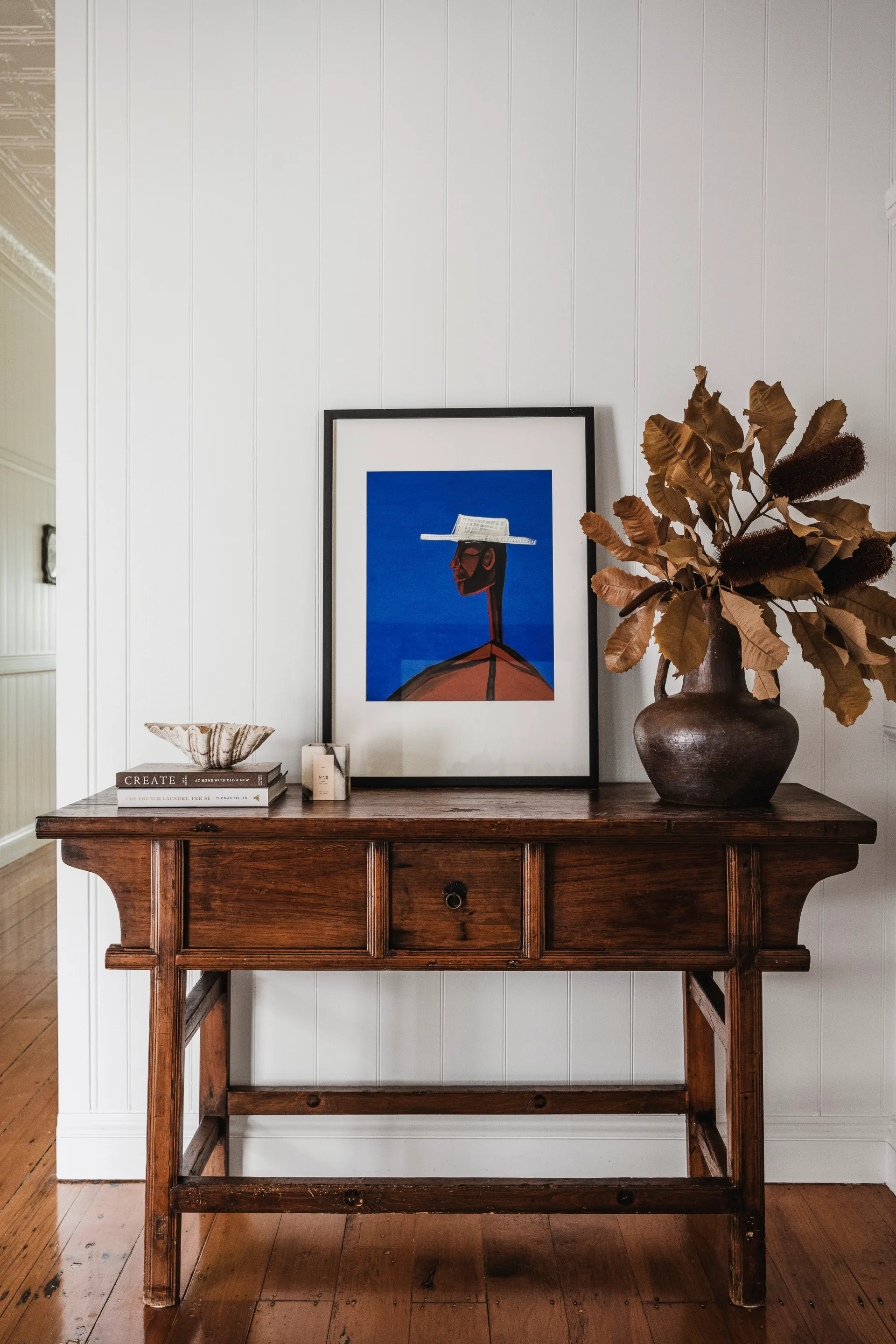 vintage timber hall table