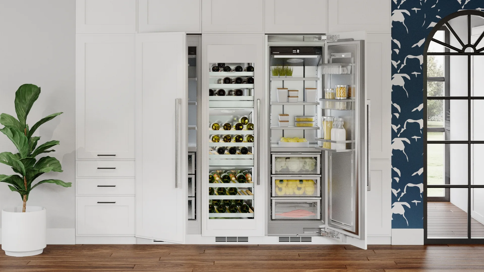 Shot of an open fridge in a kitchen.