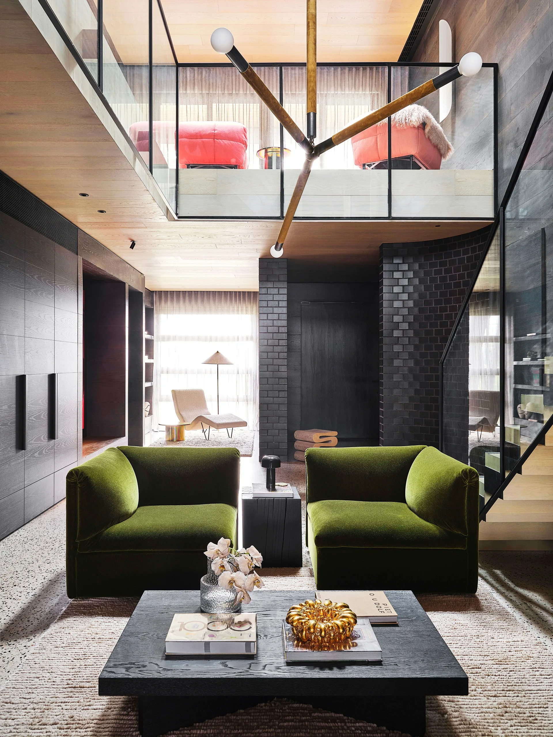 Moody materials in eye-popping shades - green couch