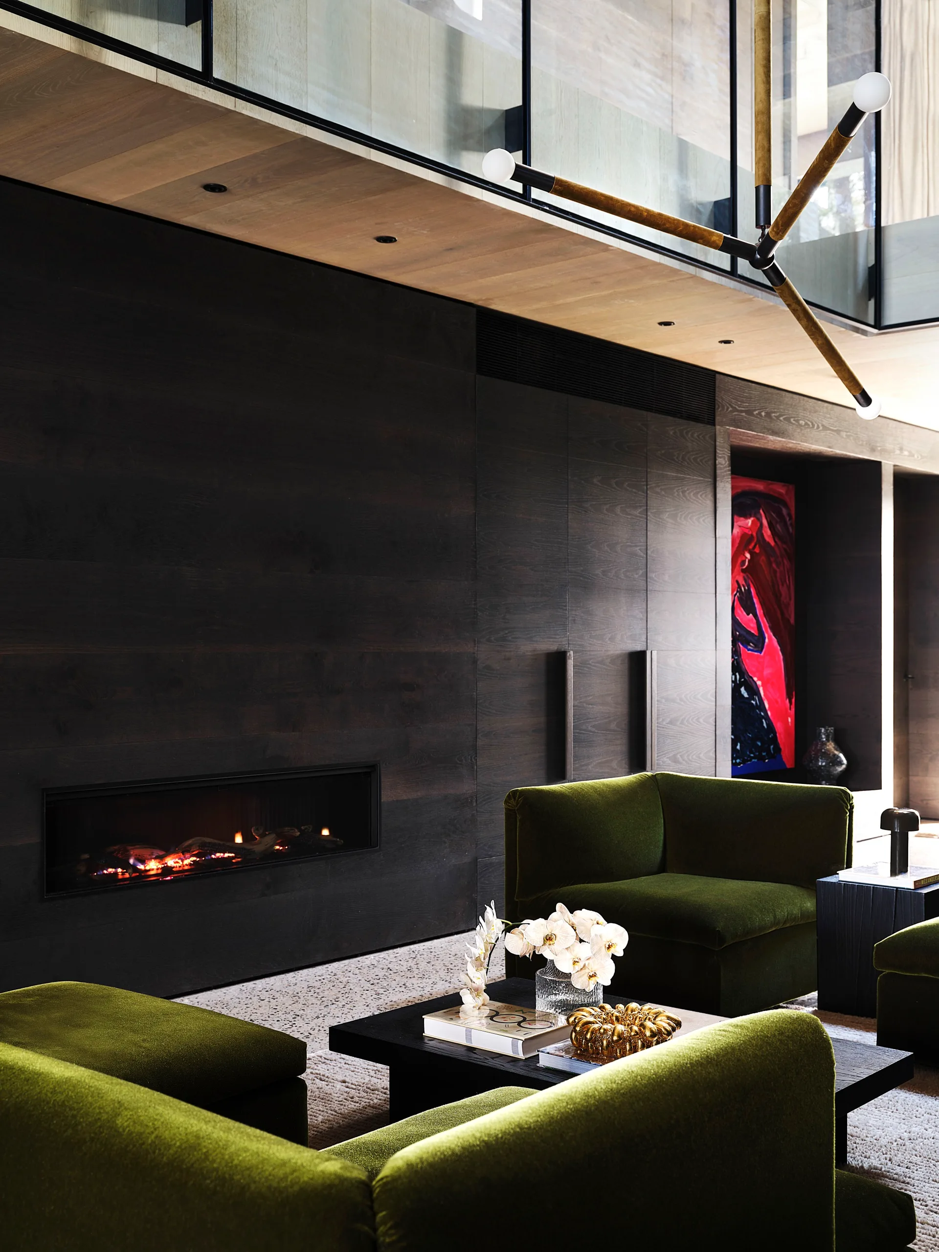 Moody materials in eye-popping shades - green couch