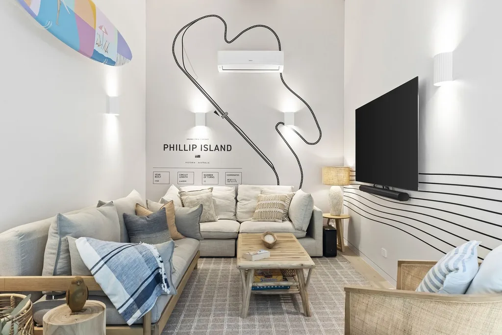 The coastal-style rumpus room of Ricky and Haydn's house on The Block