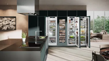 Large open fridge in a kitchen