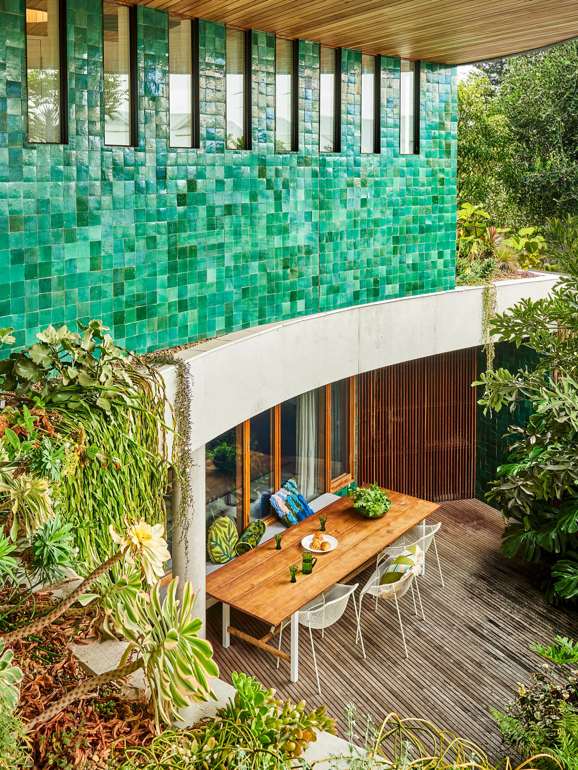 A green tiled facade of a Barwon Heads Home