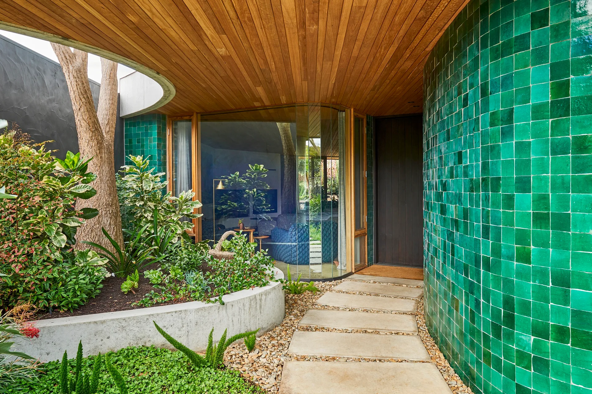 Green tiled exterior of a resort-style home in Barwon Heads