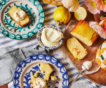 Lemon & rosewater loaf with whipped crème fraîche