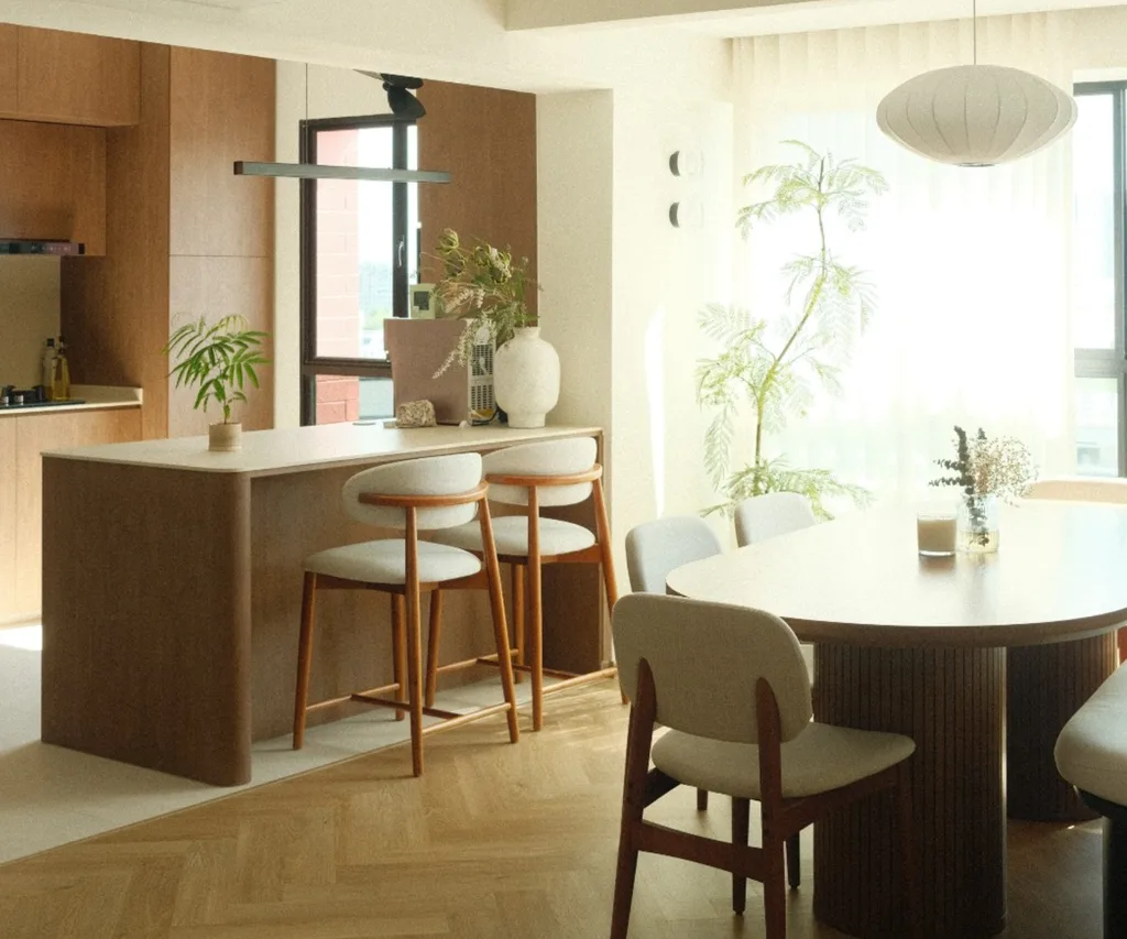 A minimalist dining area and kitchen furnished by Castlery