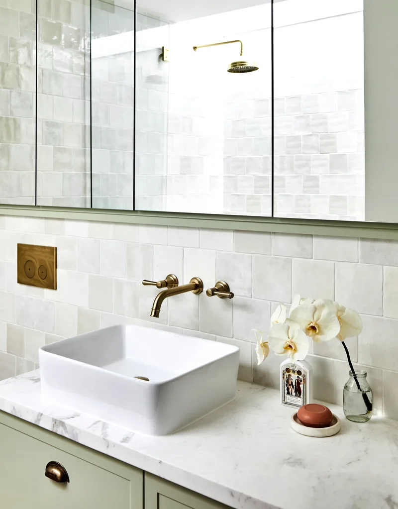 Elizabeth Hewson green terrace home green bathroom vanity