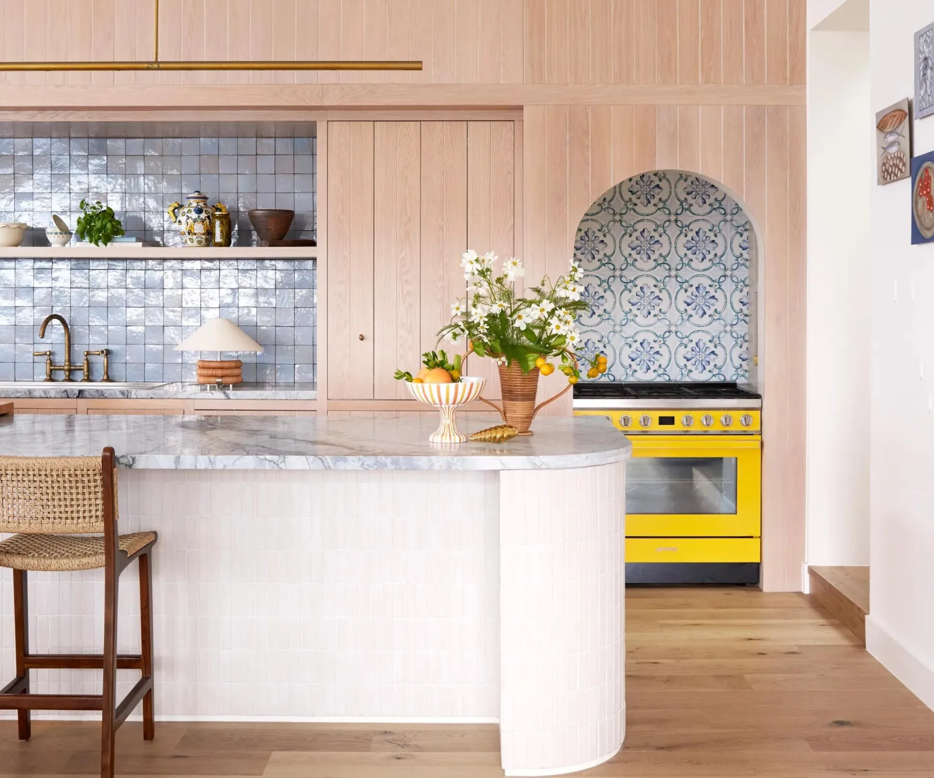 Silvia Colloca's Mediterraean-inspired kitchen with a blue tiled splashback