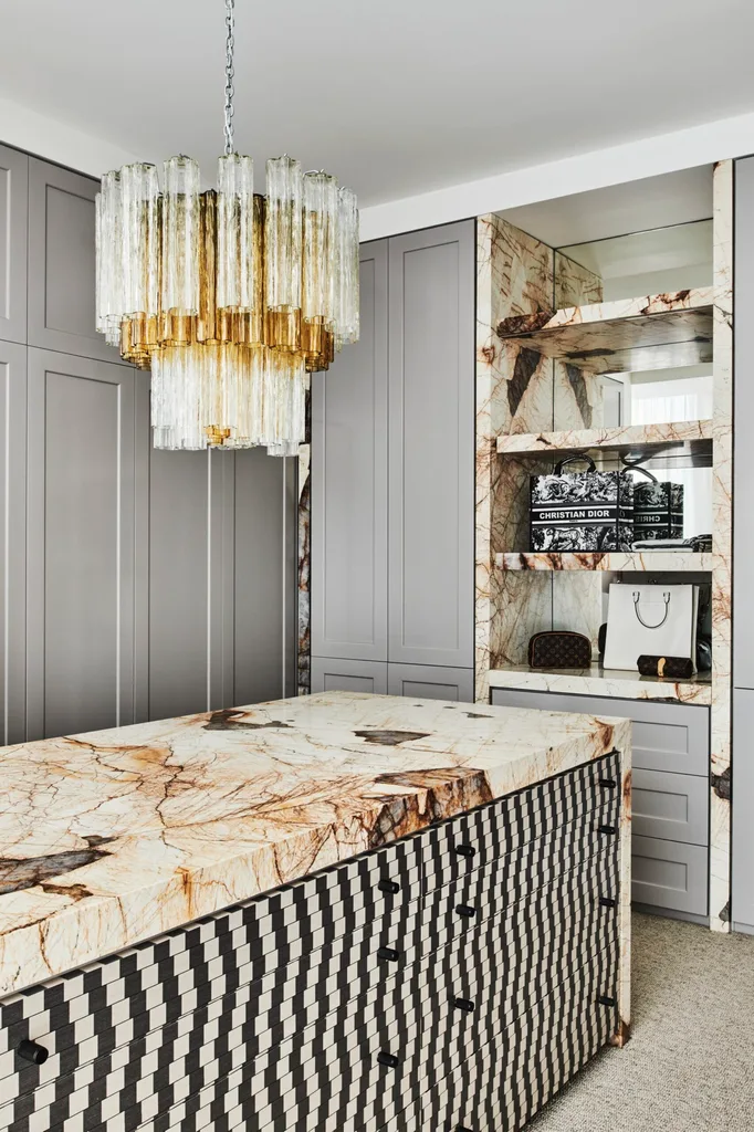 modern minimalist grey home marble walk in wardrobe