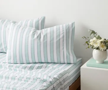 Blue and white striped sheets from Target