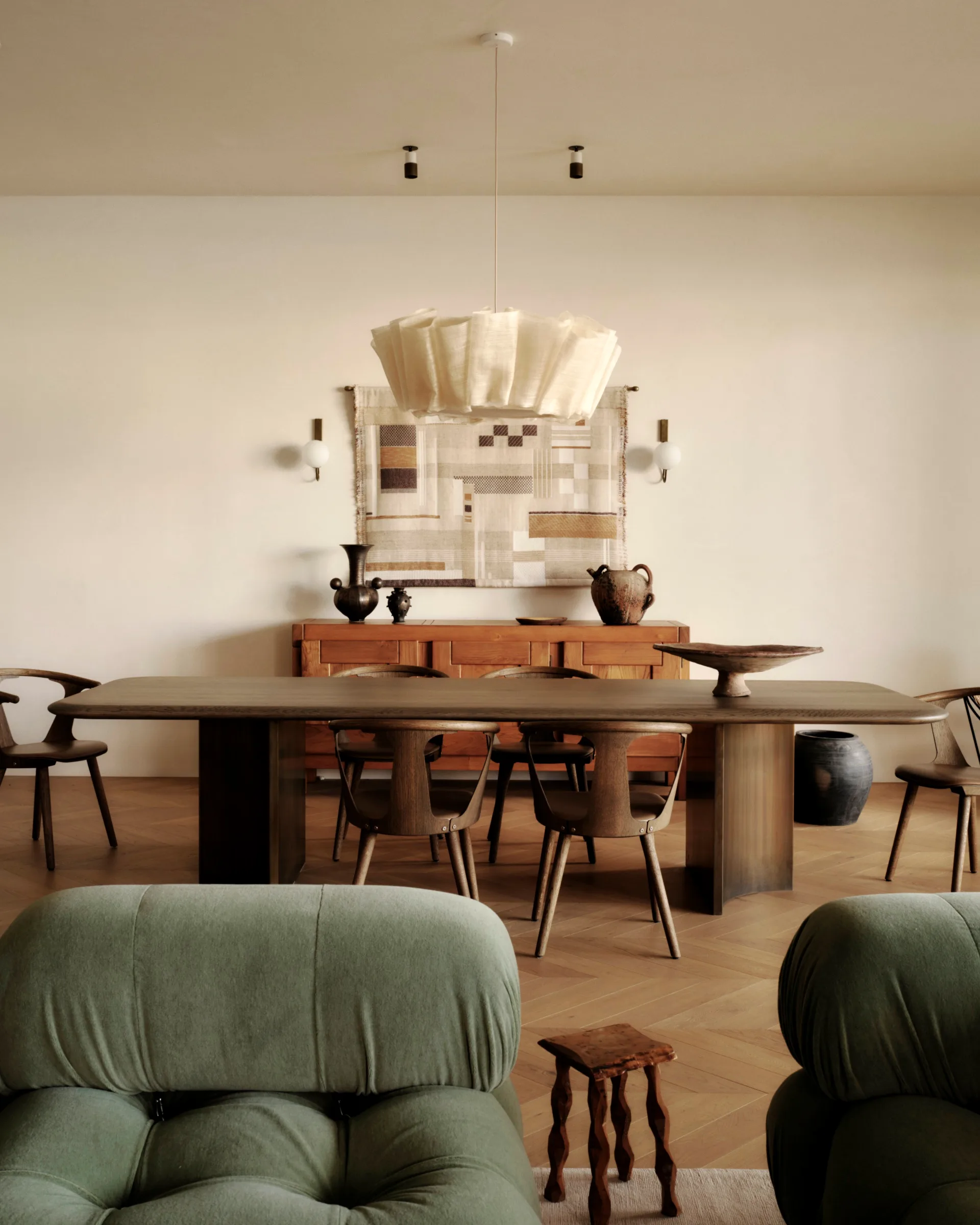 Neutral green apartment styling ideas dining