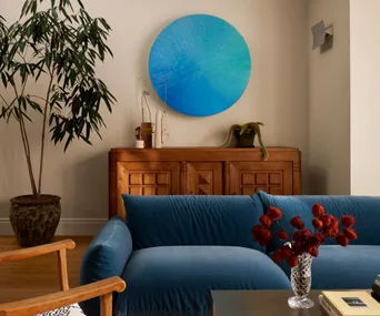 A period home in Victoria with blue couch