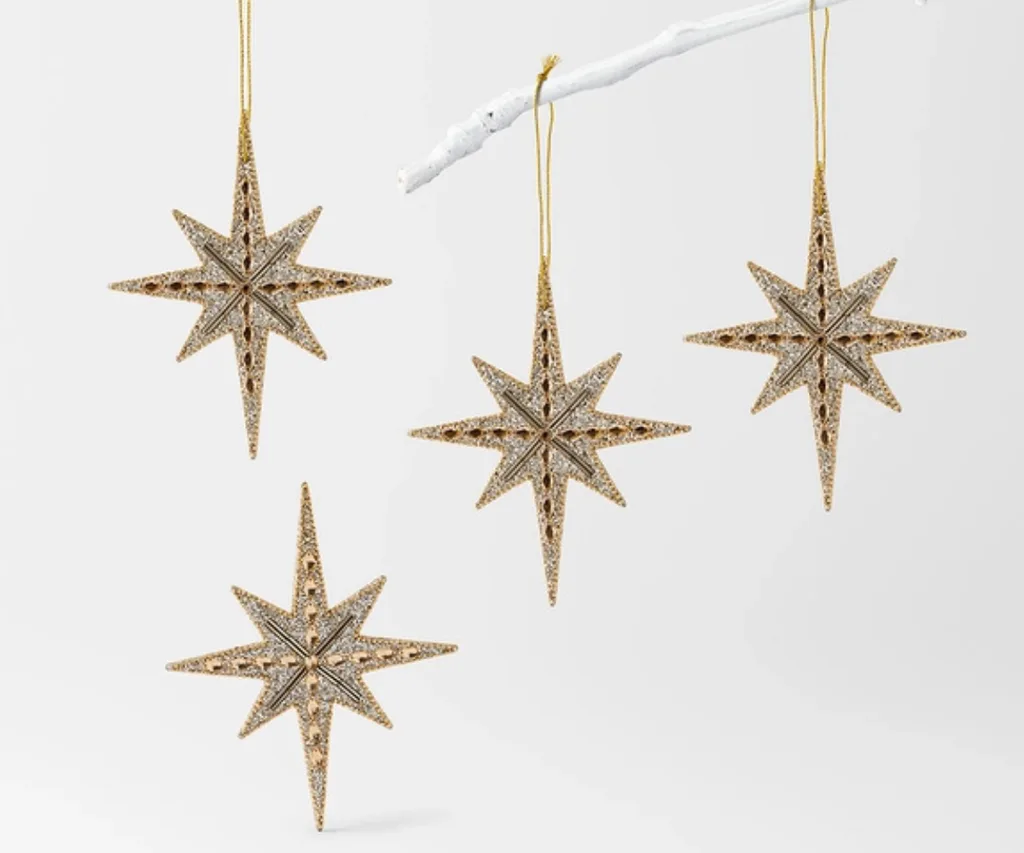 Gold star ornaments from Bed Bath N' Table
