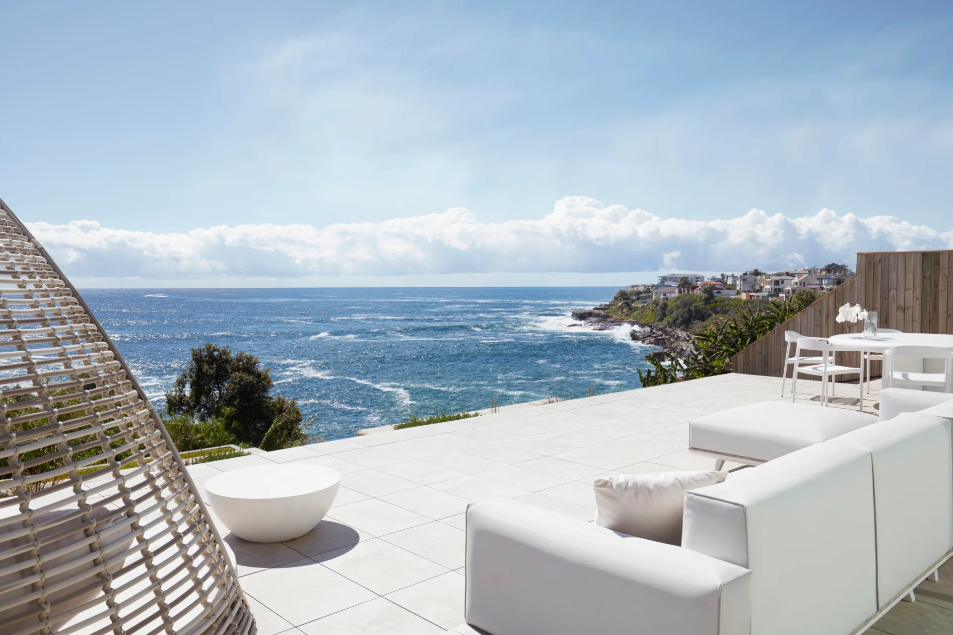 Views from David Warner home. Large sunny alfresco space overlooking the ocean