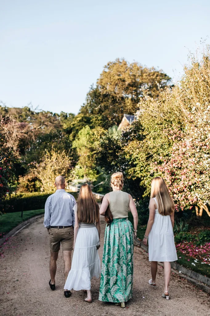 Family walking down country lane
