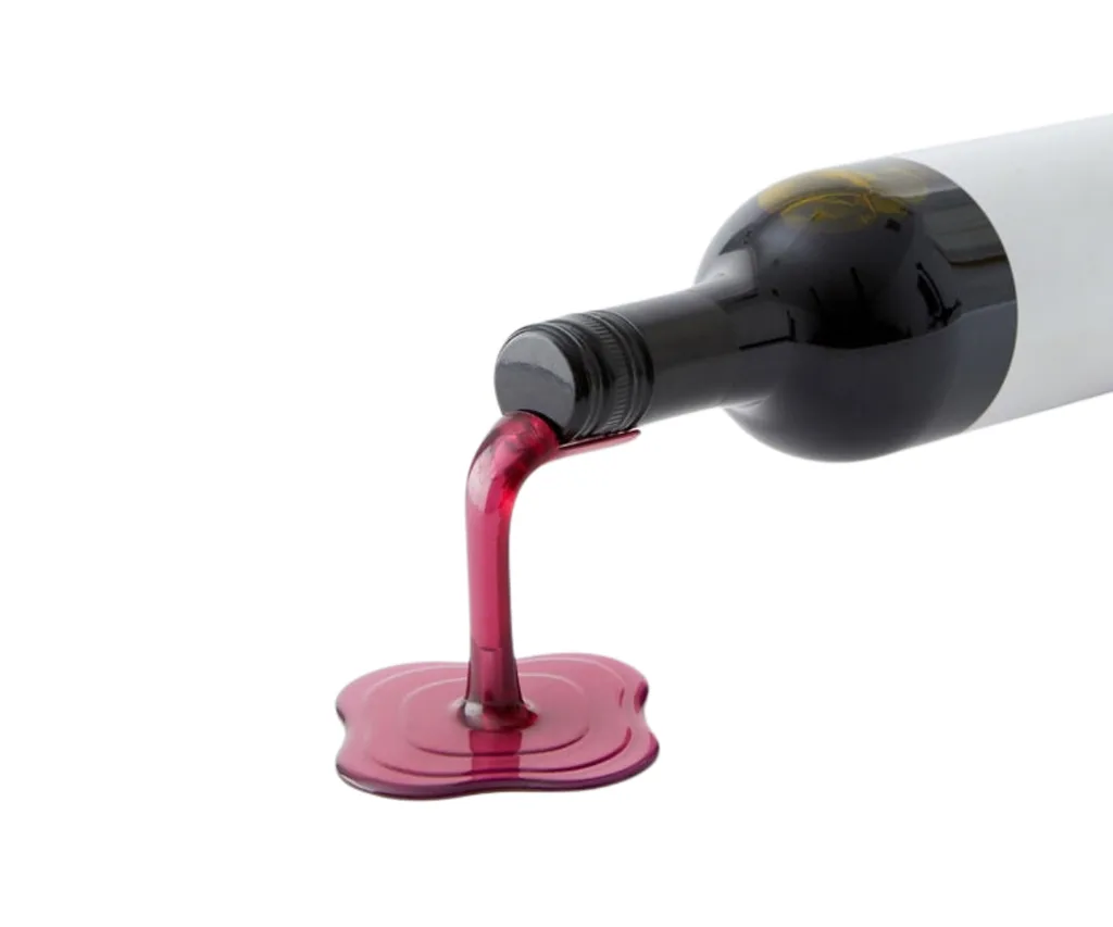 A resin wine holder that looks like a wine spill