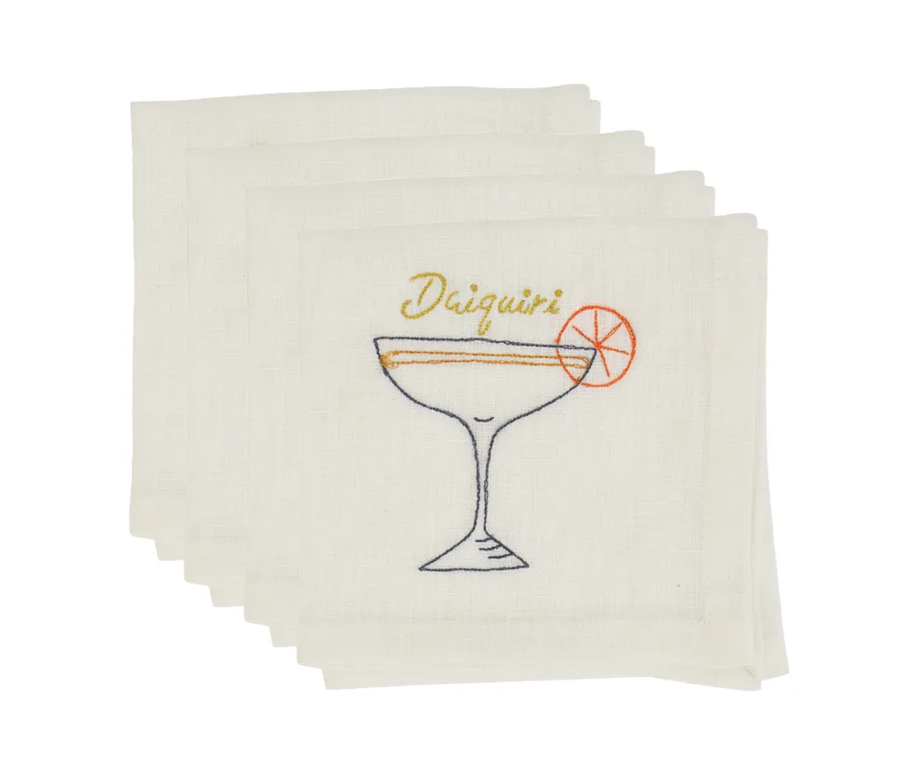 Embroidered linen cocktail napkins