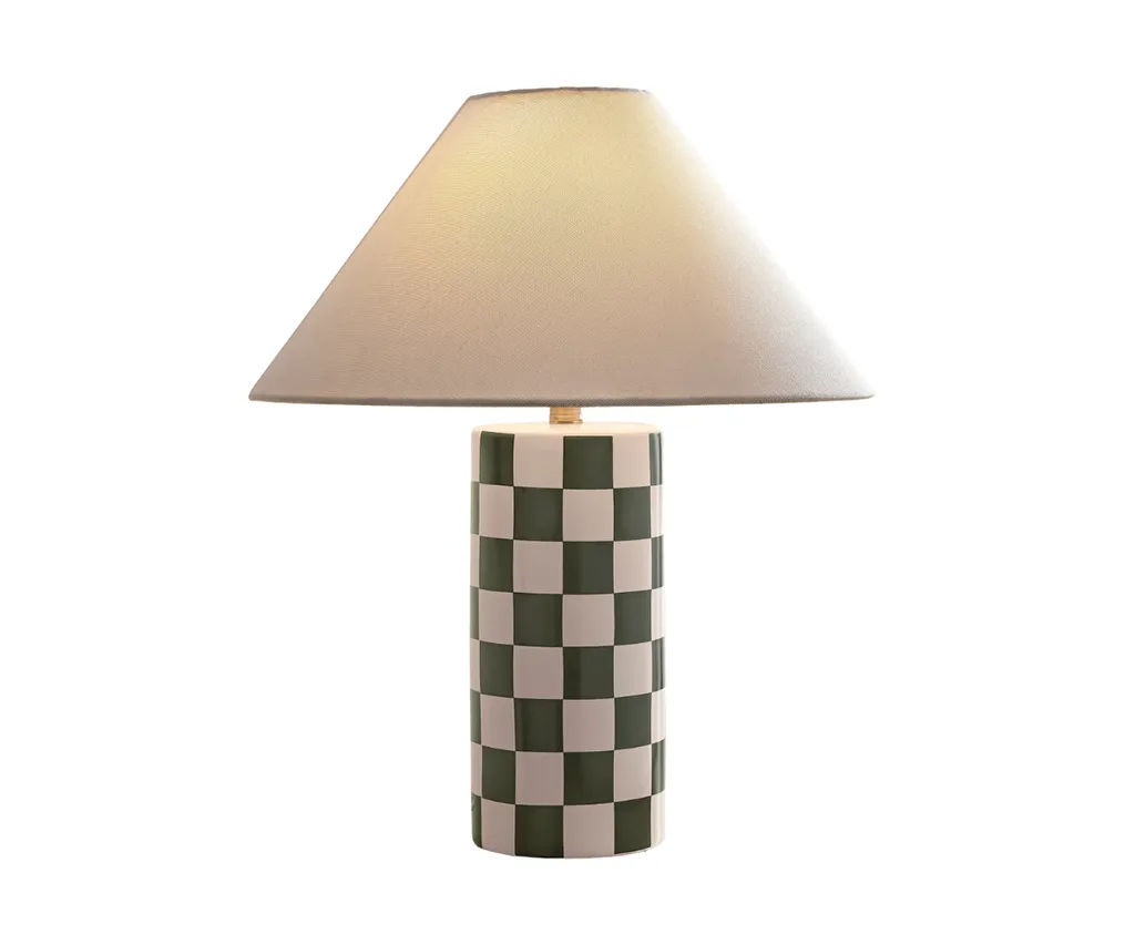 A green and white check lamp