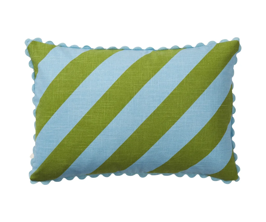 Blue and green striped cushion by Sage x Clare