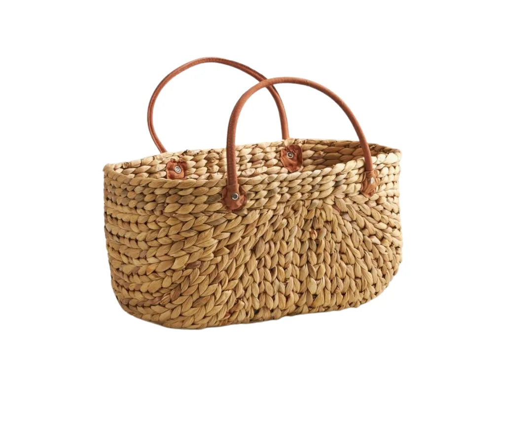 A rattan basket bag