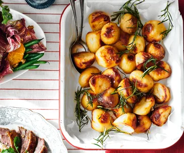 Salt and vinegar roast potatoes on the table