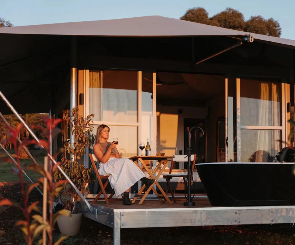 A woman relaxing on a patio