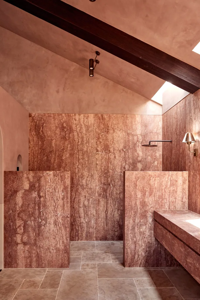 Stone shower in a Bangalow farmhouse homestead