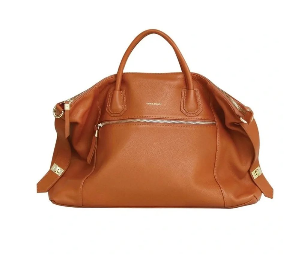belle and bloom tan leather weekender bag