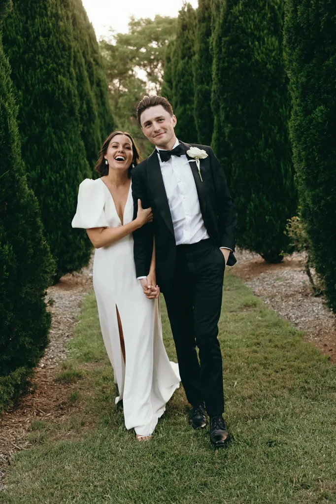 A newly married couple on their wedding day