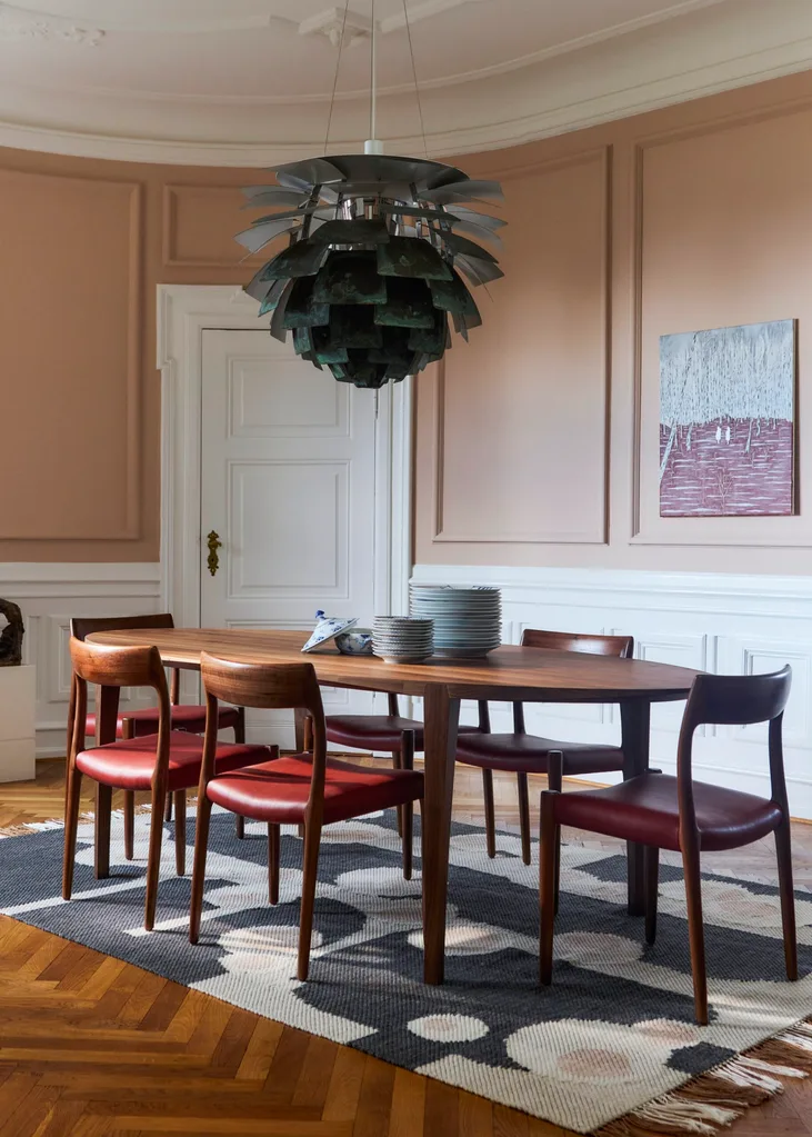 Copenhagen apartment furniture red dining chairs