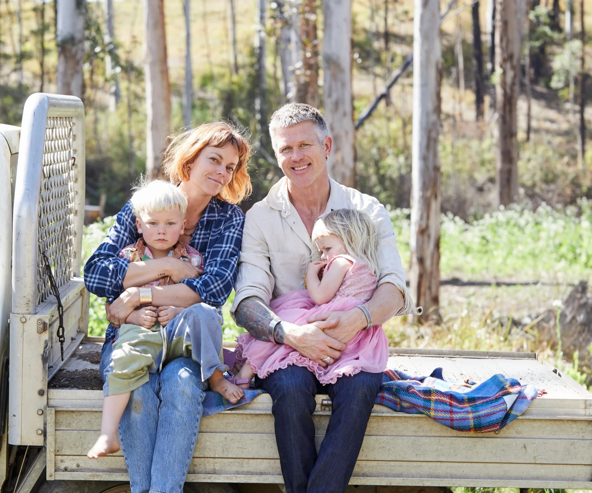 Scott Gooding and Matilda Brown with their children Zan and Anouk.