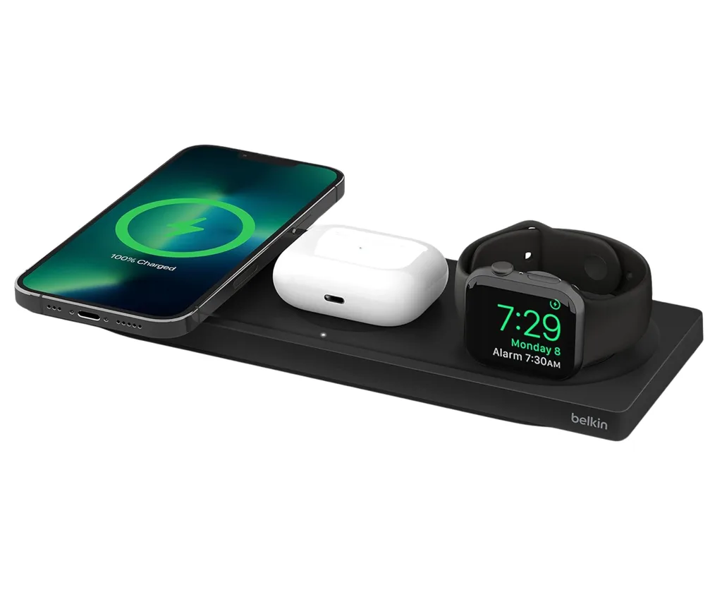 A black charging dock from Belkin