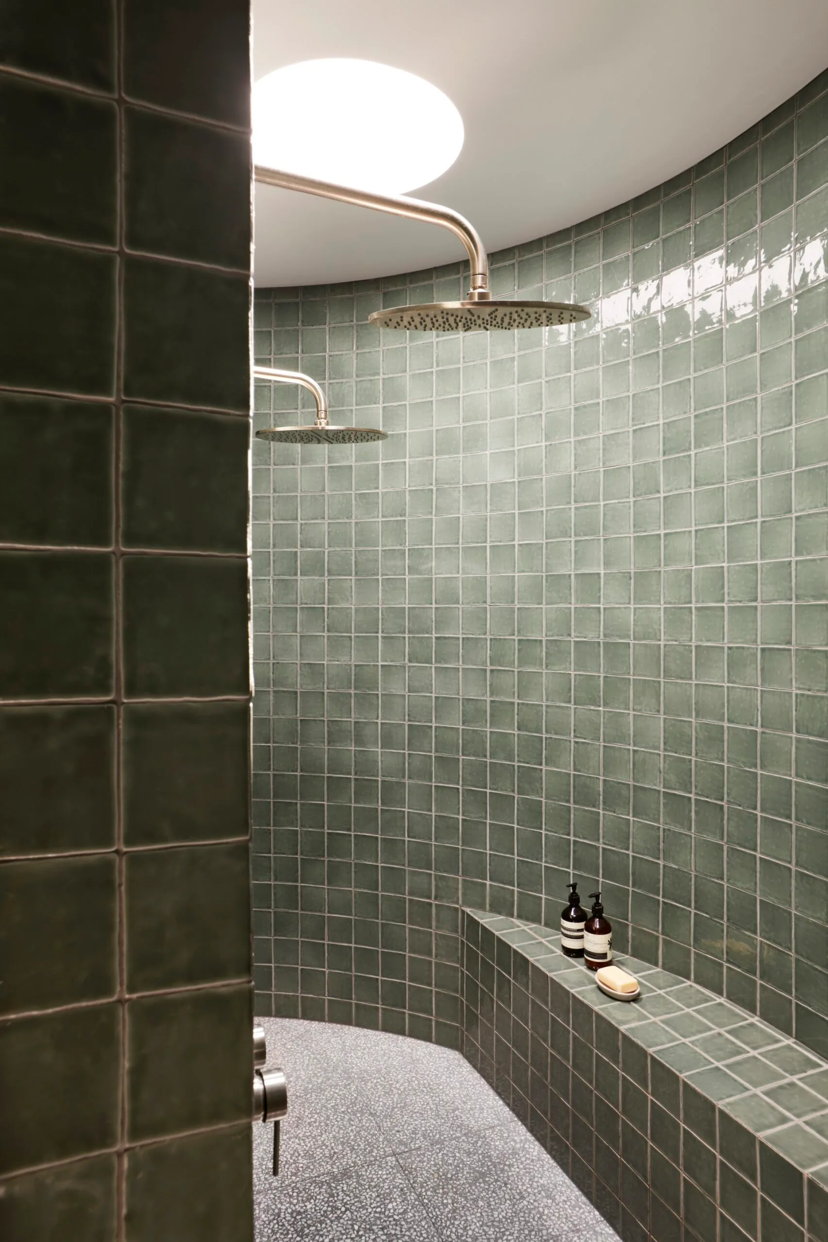 Retro bungalow home green tiled shower