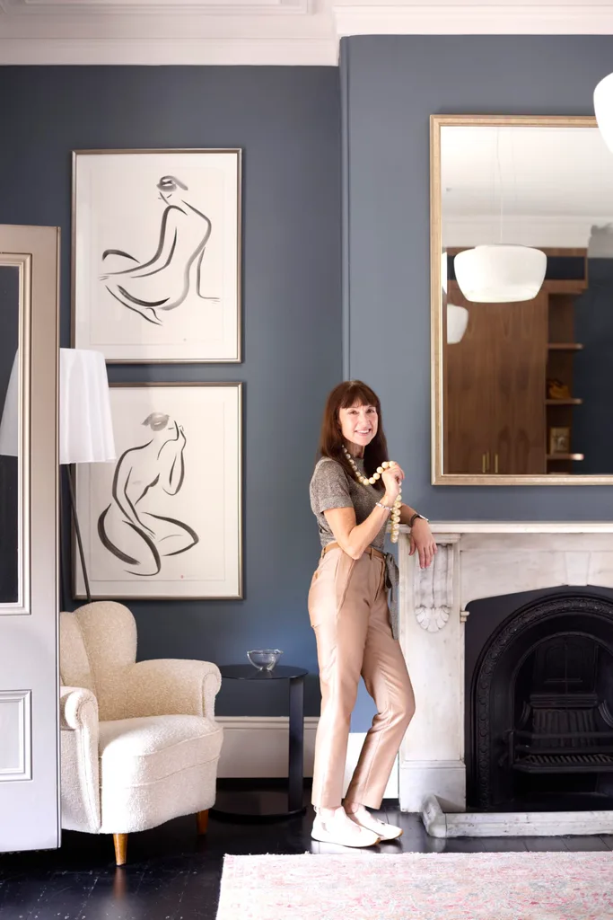 Terrace blue interior design with owner