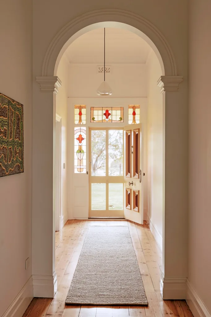 Historic hallway with arch and stained glass door from Renmark SA home tour