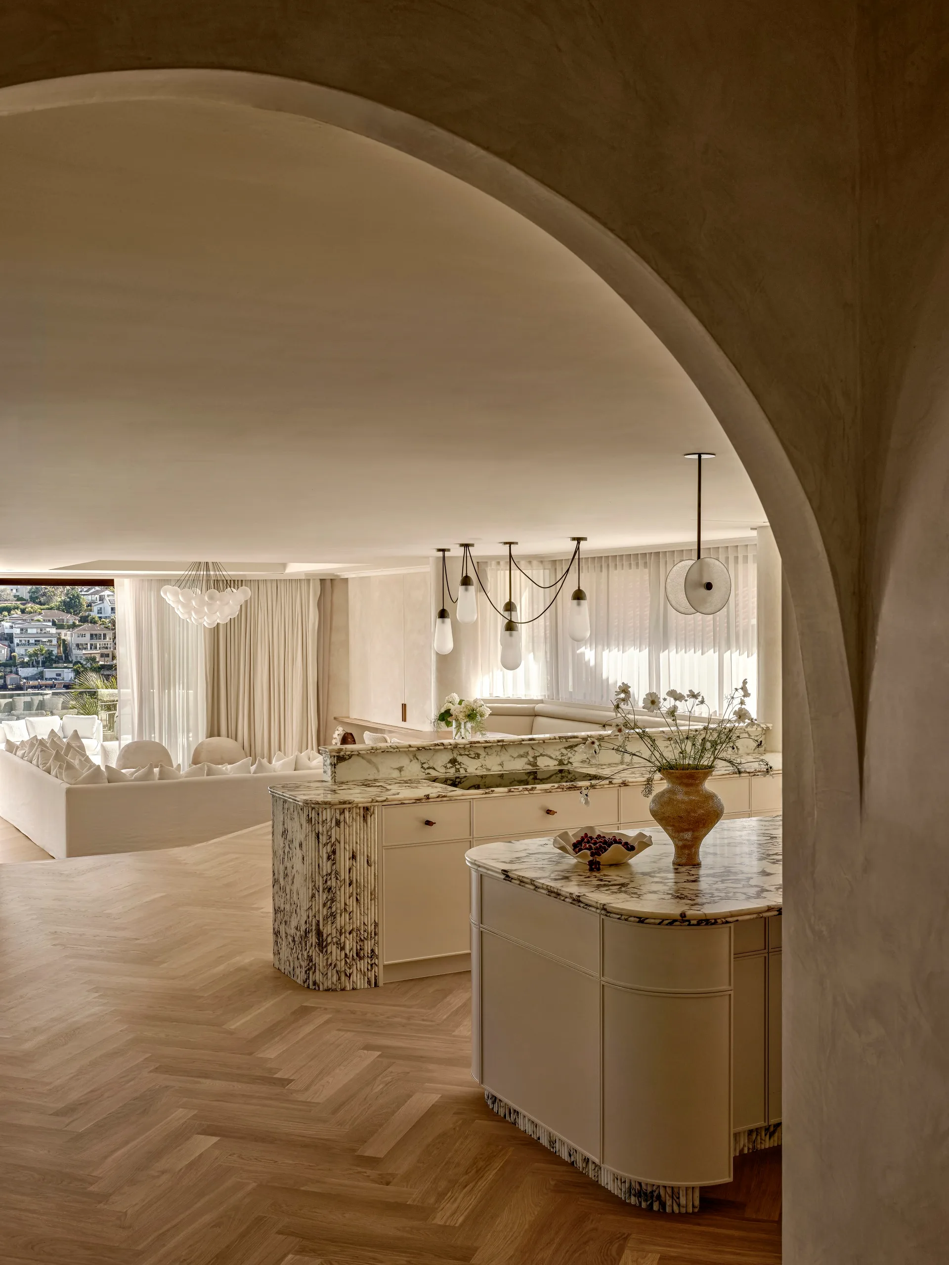 Neutral living room arch doorway