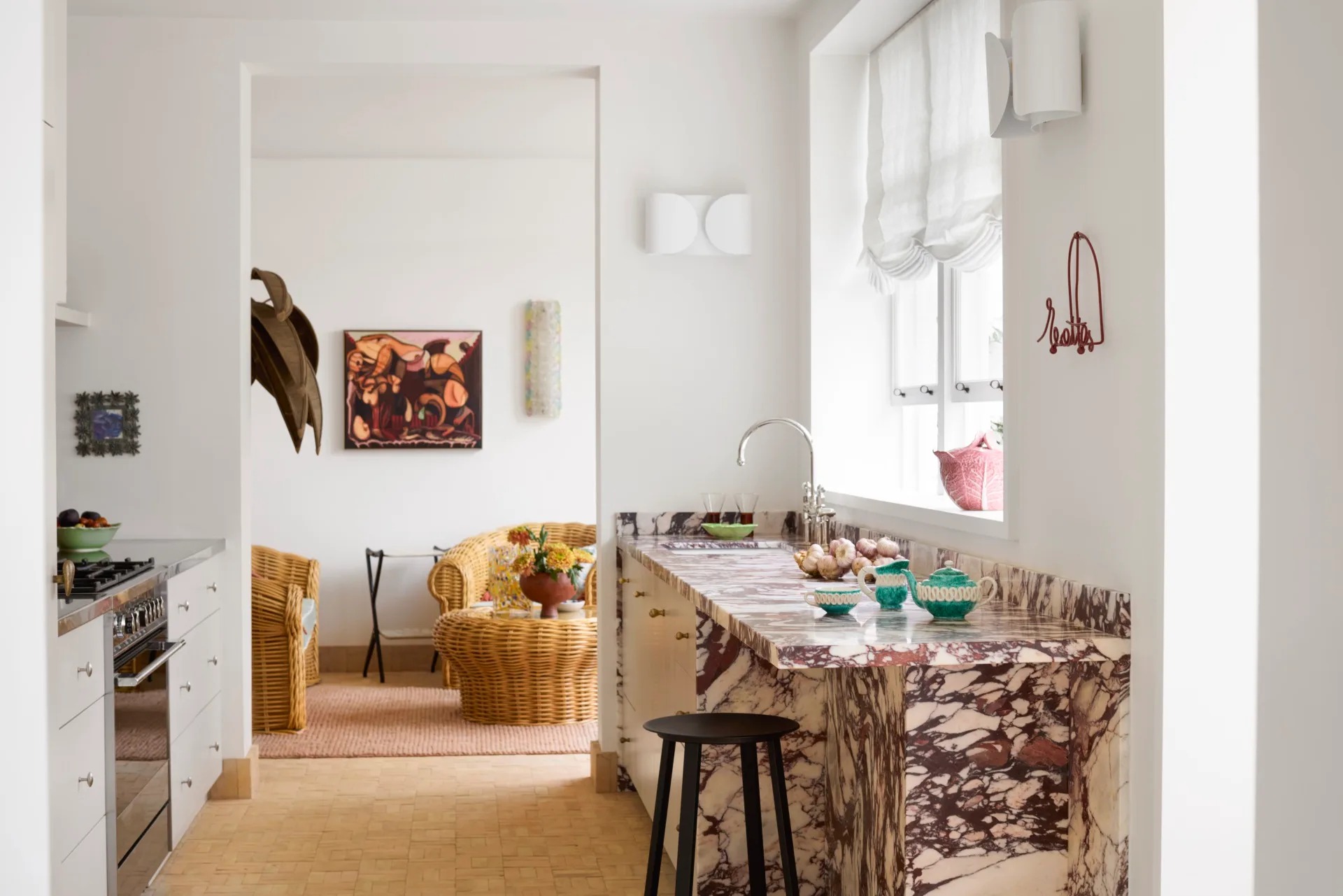 Marble bench in colourful Annandale terrace home