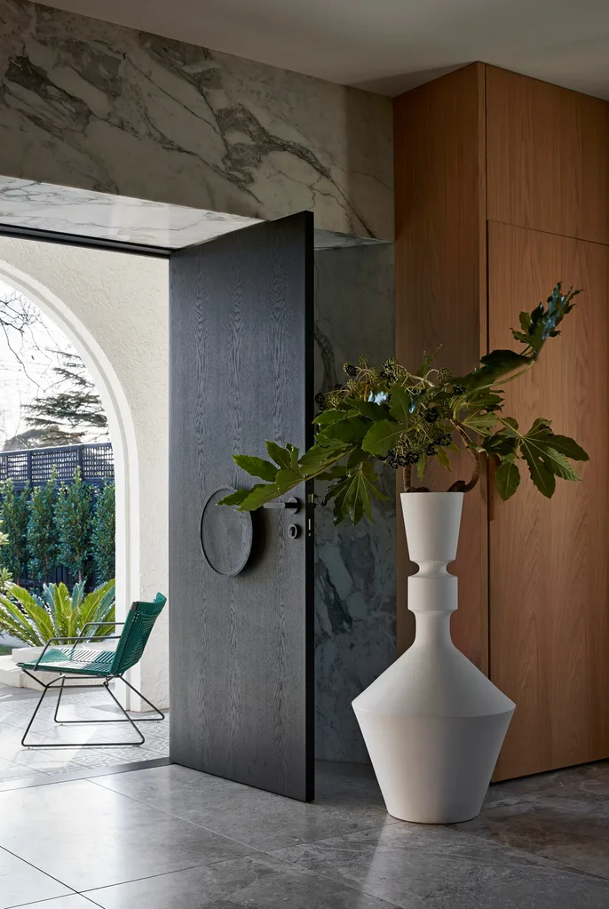 A dark timber front door