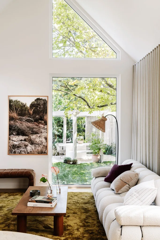 A living area with a white sofa
