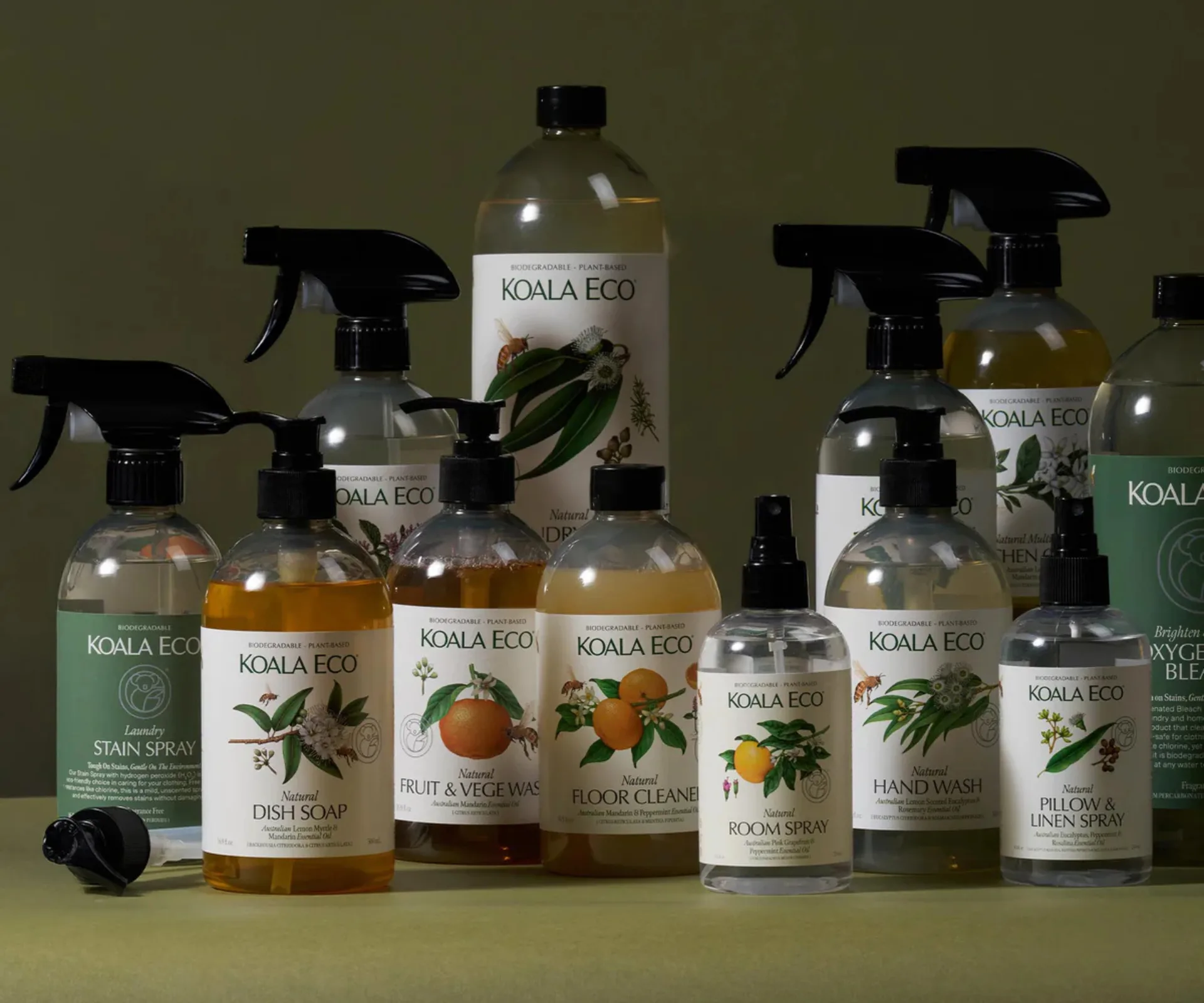 Green background and bottle products