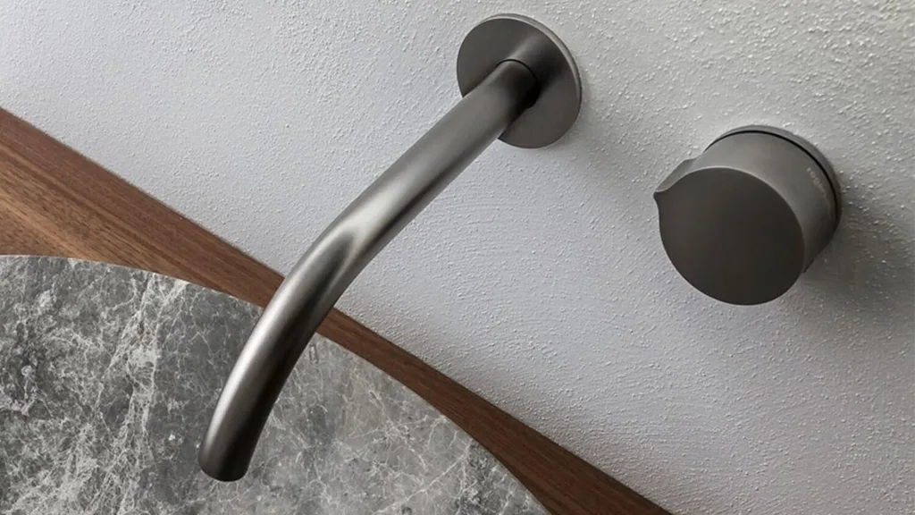 Rogerseller eccentric tapware range in brushed nickle available at Winnings