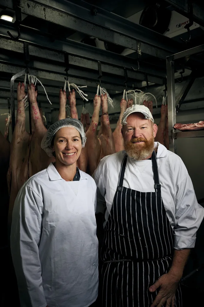 Lauren Mathers with Bundarra butcher Simon Livingston